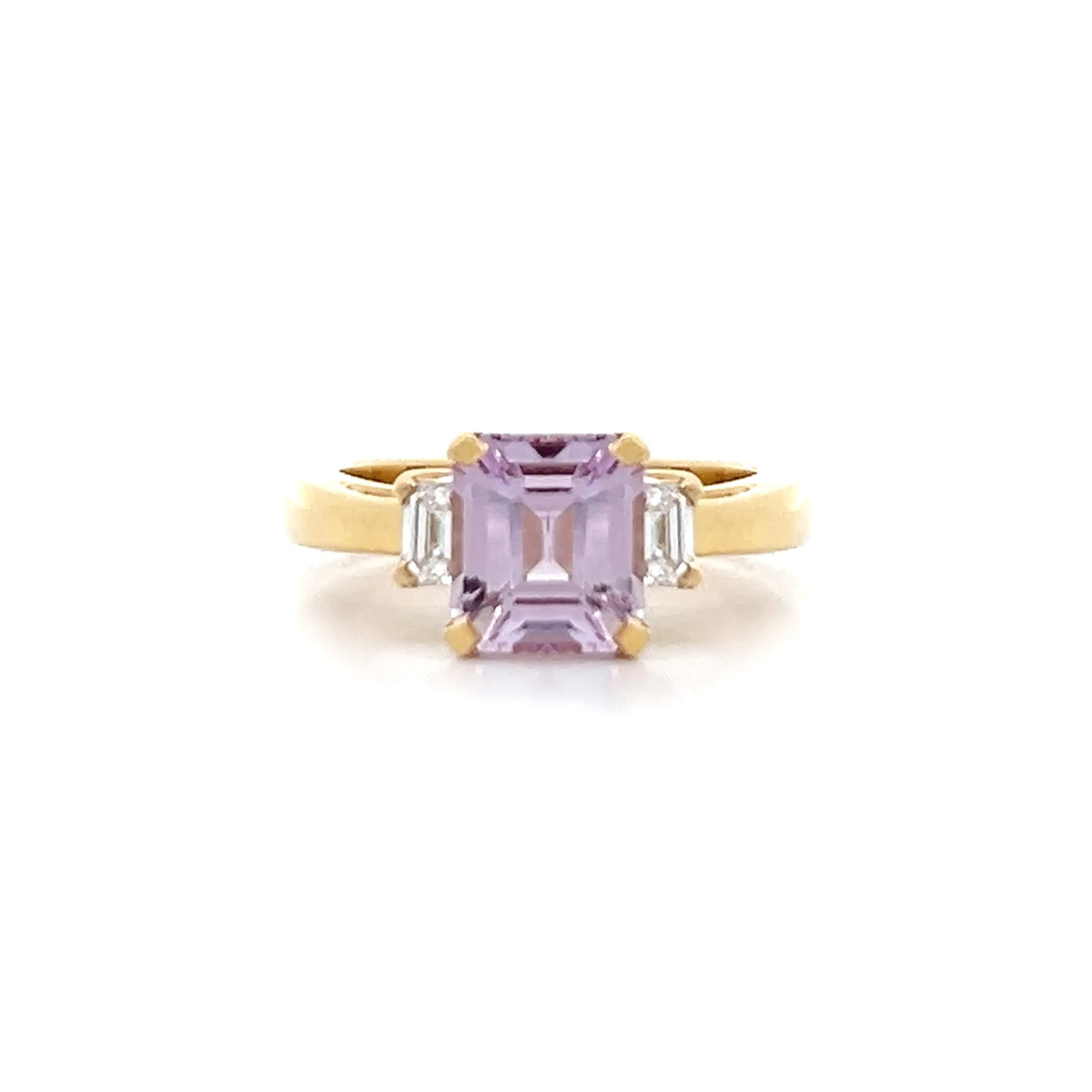 Pink Sapphire and Diamond Three Stone Ring in Yellow Gold | 3.09ctw

