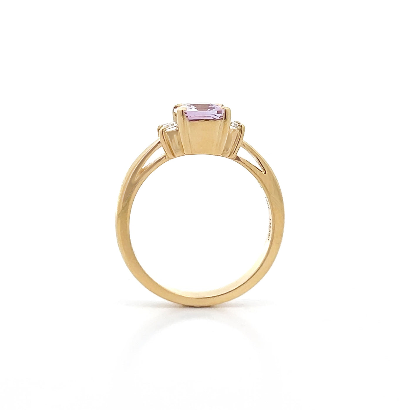 Pink Sapphire and Diamond Three Stone Ring in Yellow Gold | 3.09ctw
