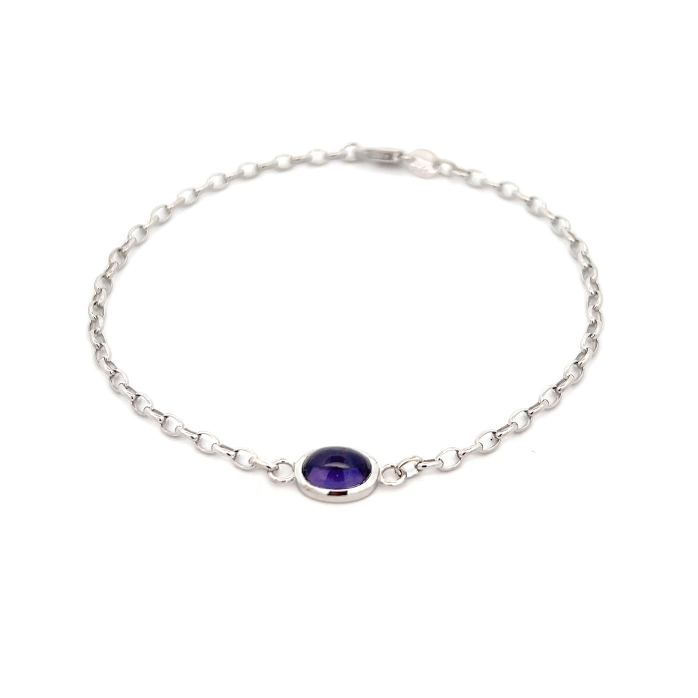 Cabochon Cut Purple Sapphire Belcher Bracelet in White Gold | 1.88ct