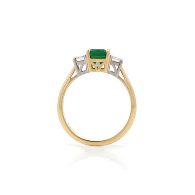 Emerald and Diamond Three Stone Ring in Yellow Gold | 2.39ctw
