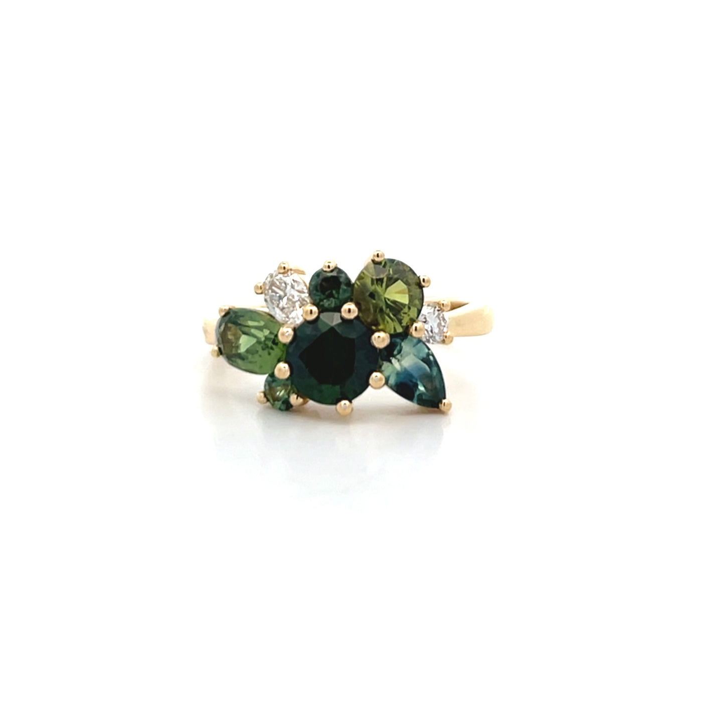 Evergreen: Sapphire and Diamond Cluster Ring in Yellow Gold | 2.95ctw
