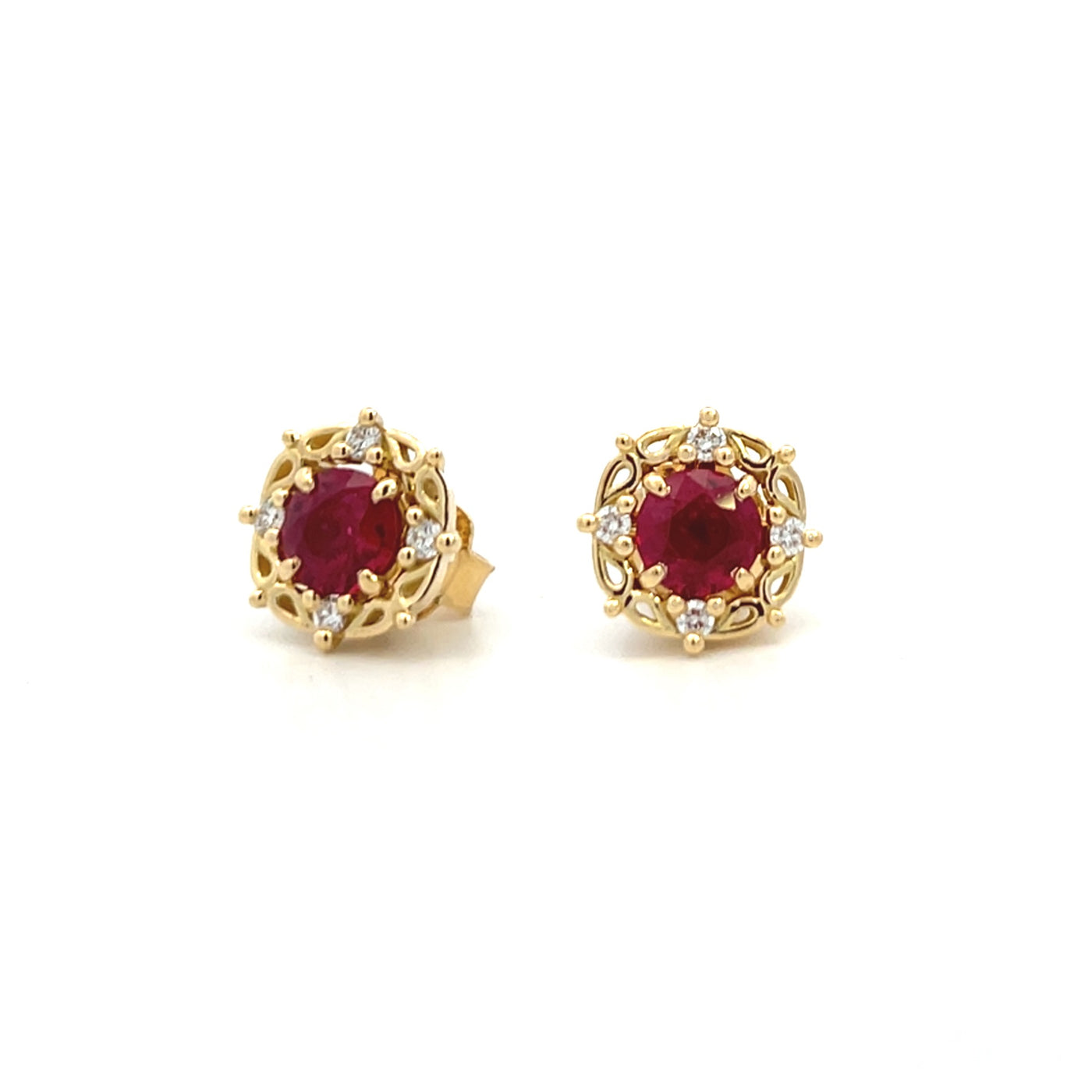 Ruby Stud Earrings with Vintage inspired Diamond Enhancers in 18ct Yellow Gold
