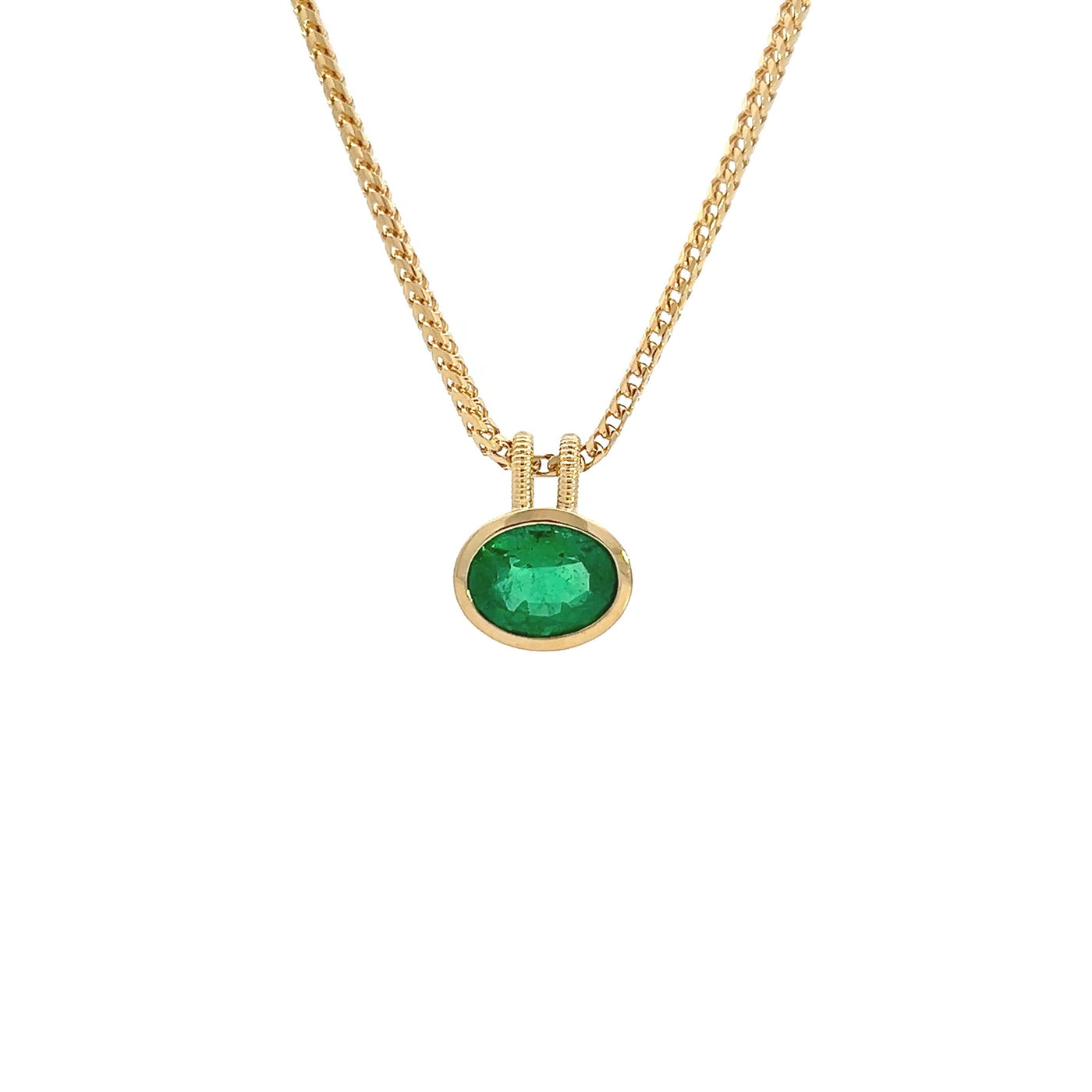 Bezel Set Emerald Pendant in Yellow Gold | 1.69ct