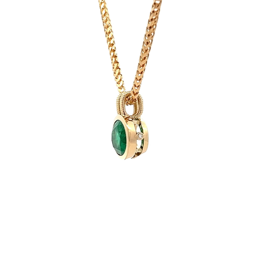 Bezel Set Oval Cut Emerald Pendant in Yellow Gold | 1.69ct
