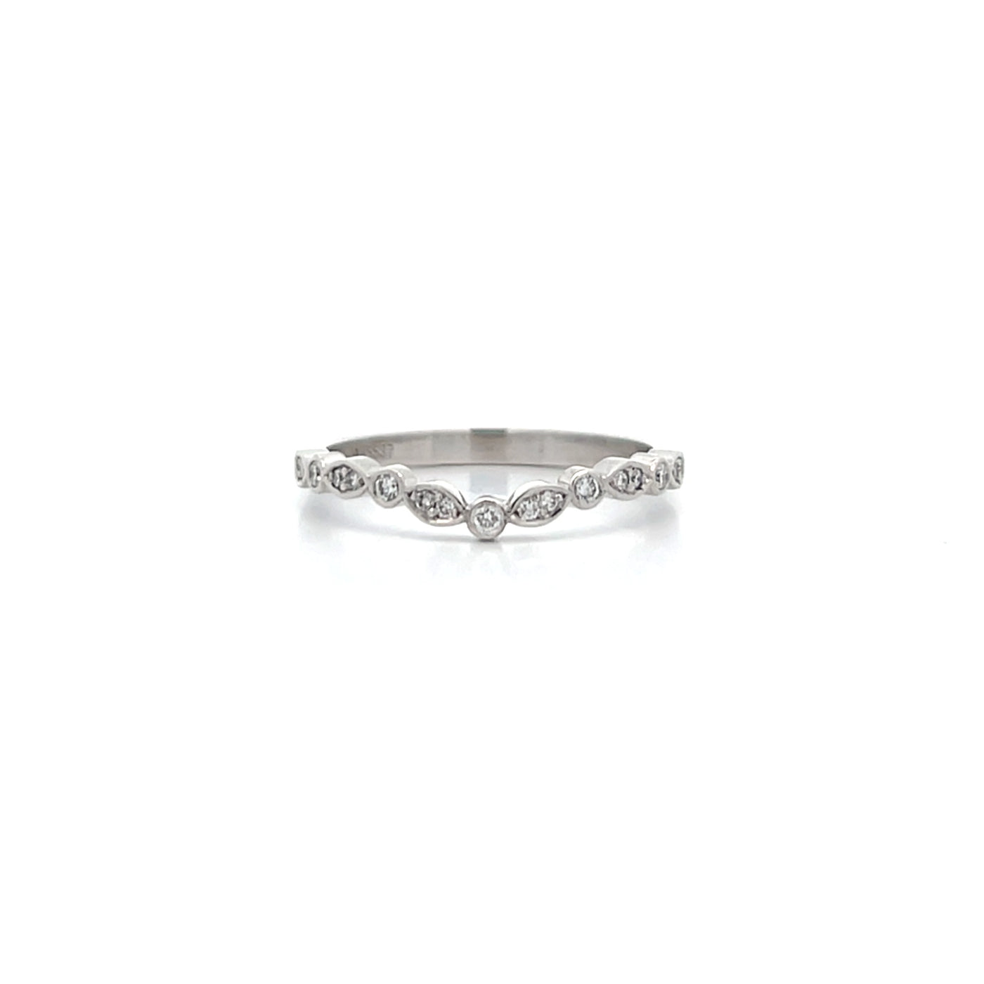 Leaf and Circle Diamond Set Curved Ring in White Gold | 0.14ctw
