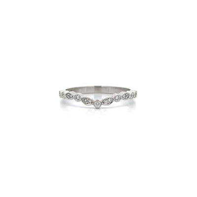 Leaf and Circle Diamond Set Curved Ring in White Gold | 0.14ctw
