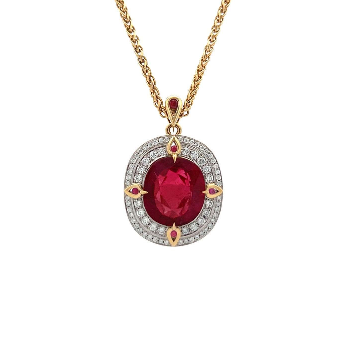 Crimson Star: Rubellite, Diamond and Ruby Pendant in Platinum | 12.62ctw