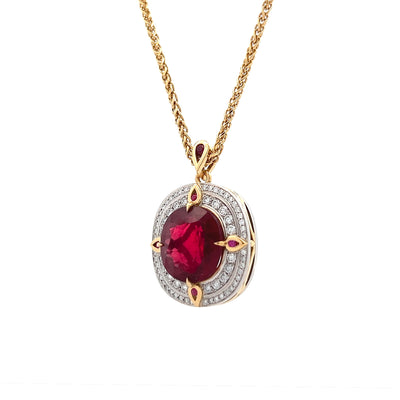 Crimson Star: Rubellite, Diamond Halo and Ruby Pendant in Platinum | 12.62ctw
