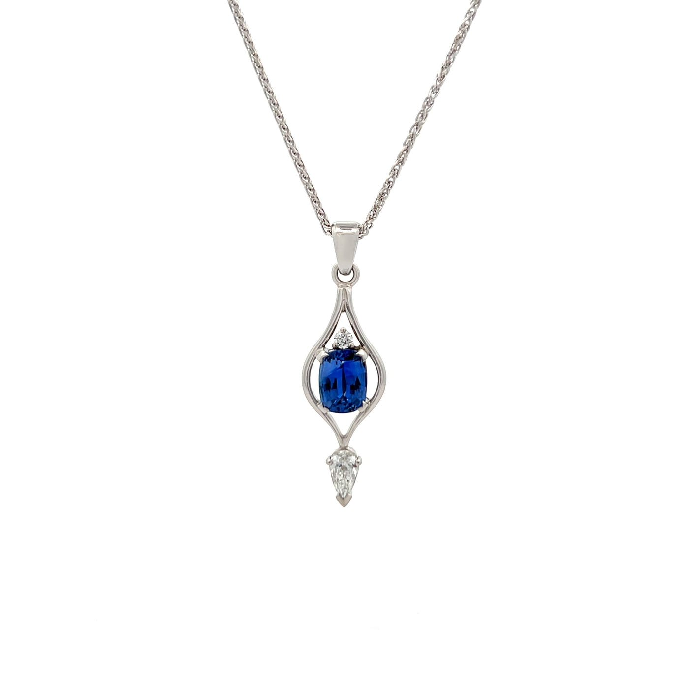 Cushion Cut Sapphire and Diamond Pendant in Platinum | 2.00ctw