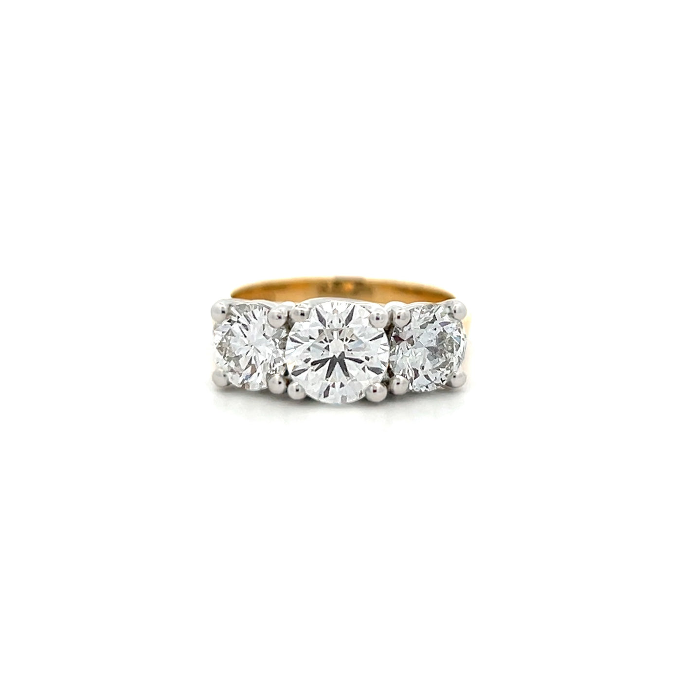 Brilliant Cut Diamond Three Stone Ring in Yellow Gold | 3.51ctw
