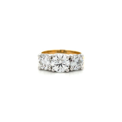 Brilliant Cut Diamond Three Stone Ring in Yellow Gold | 3.51ctw
