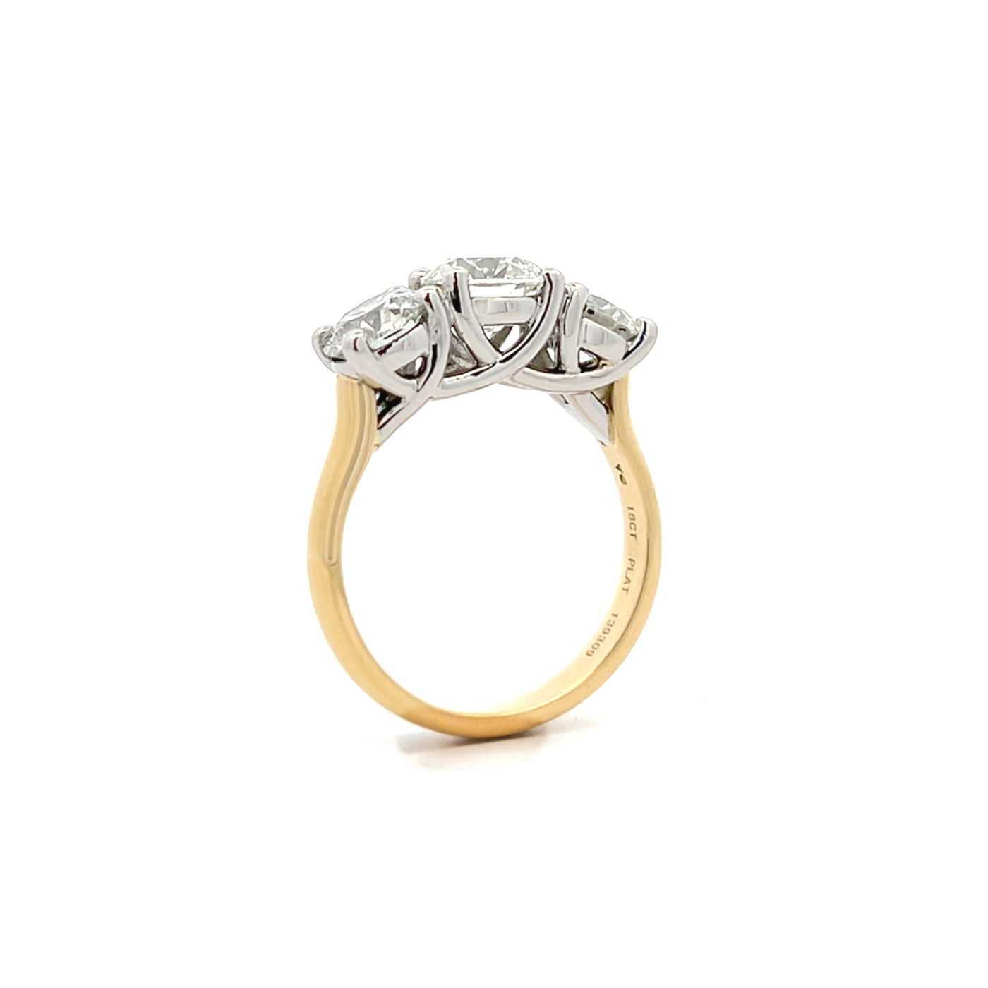 Brilliant Cut Diamond Three Stone Ring in Yellow Gold | 3.51ctw
