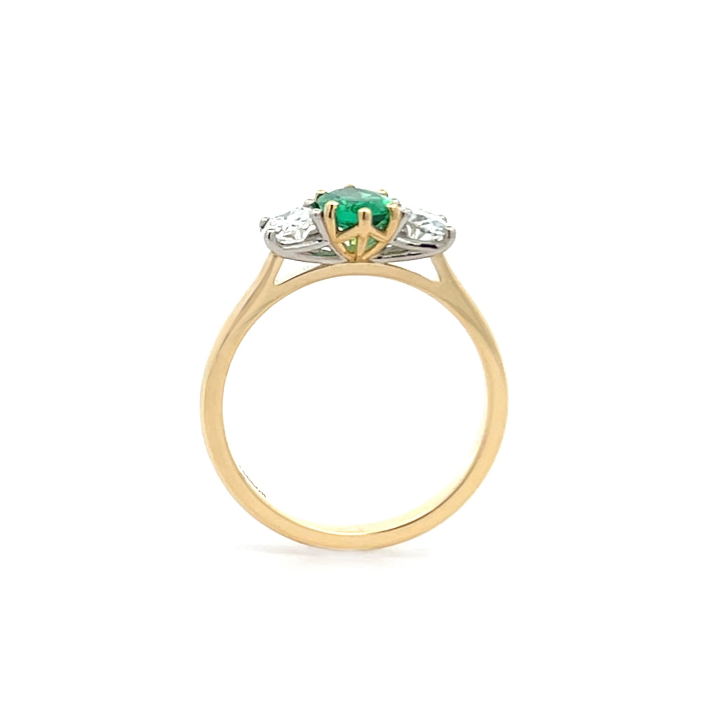 Emerald and Diamond Three Stone Ring in Yellow Gold | 1.20ctw