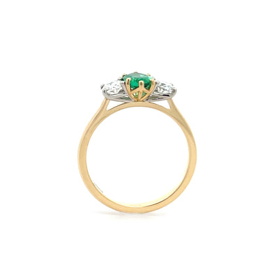 Emerald and Diamond Three Stone Ring in Yellow Gold | 1.20ctw