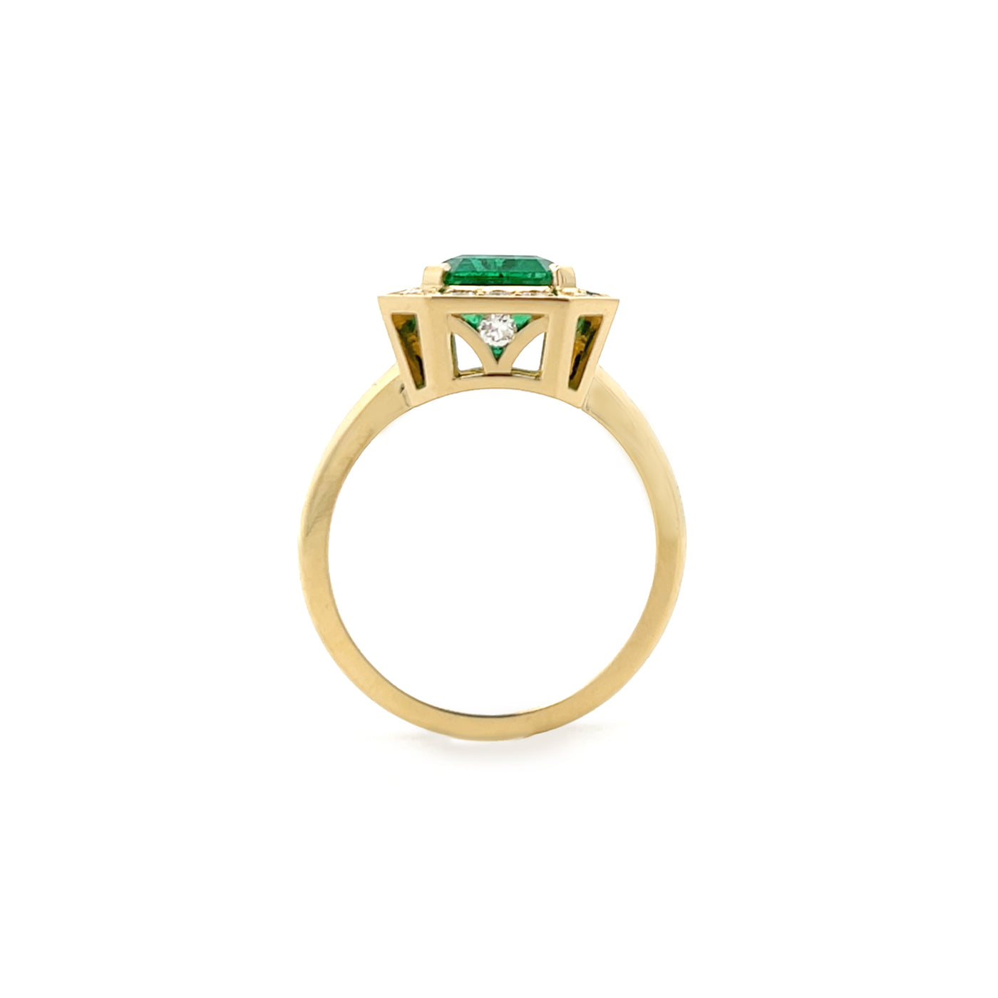 Emerald and Diamond Halo Ring in Yellow Gold | 3.90ctw
