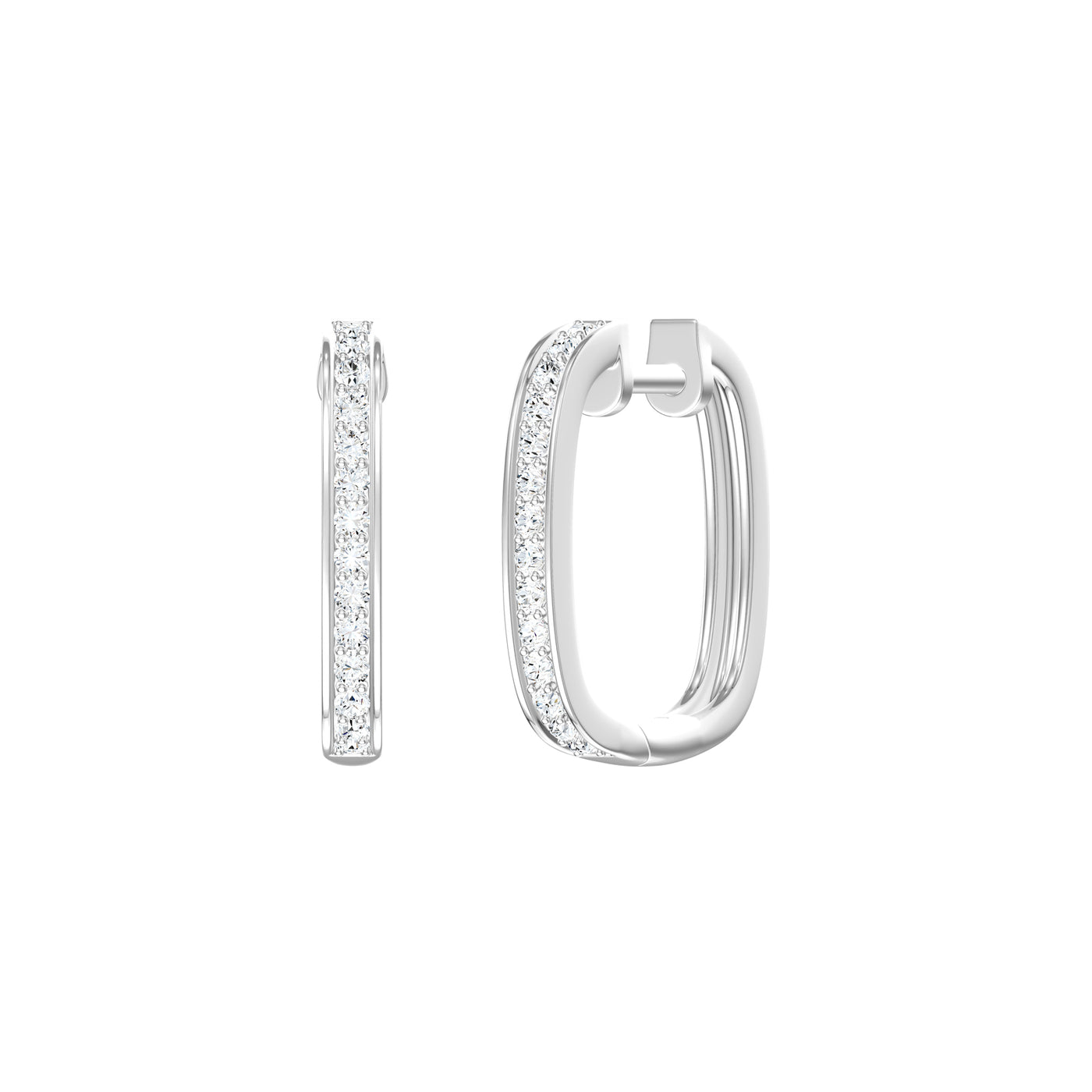 Grain Set Diamond Oblong Hoop Earrings in White Gold | 0.30ctw