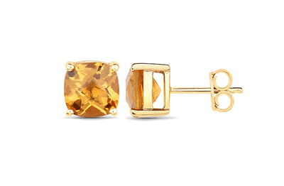 Chequerboard Madeira Citrine Stud Earrings in Yellow Gold | 3.92ctw