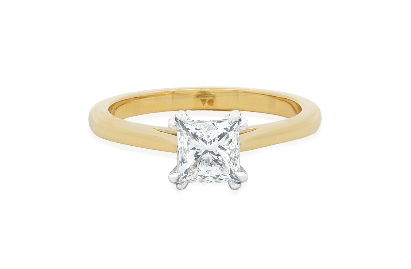 Alice: Princess Cut Diamond Solitaire Ring in 18ct yellow gold
