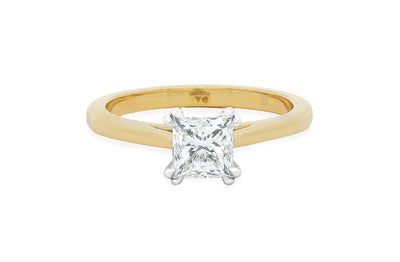 Alice: Princess Cut Diamond Solitaire Ring in 18ct yellow gold