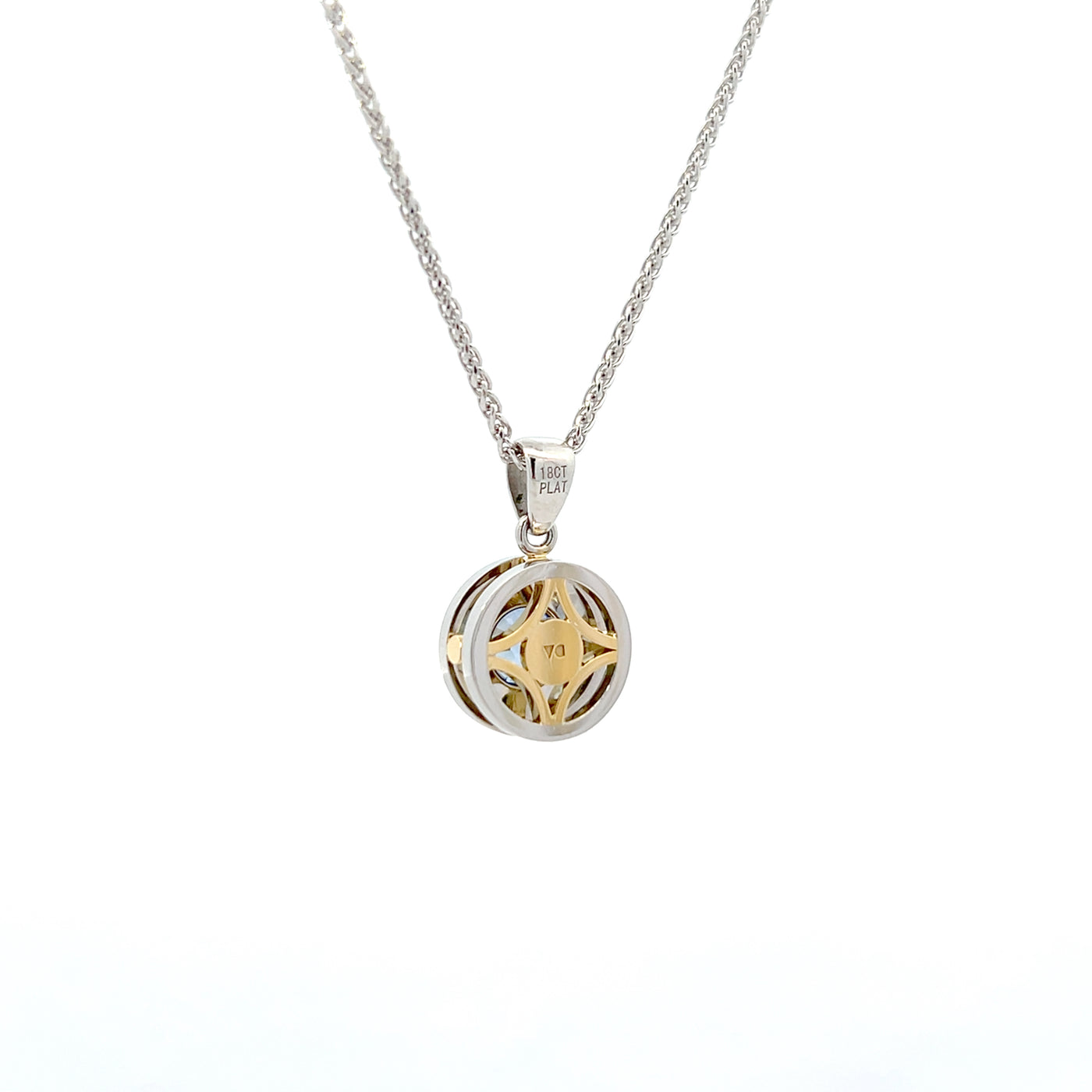 Aurelia: Sapphire and Diamond Halo Pendant in Platinum and Yellow Gold | 1.79ctw
