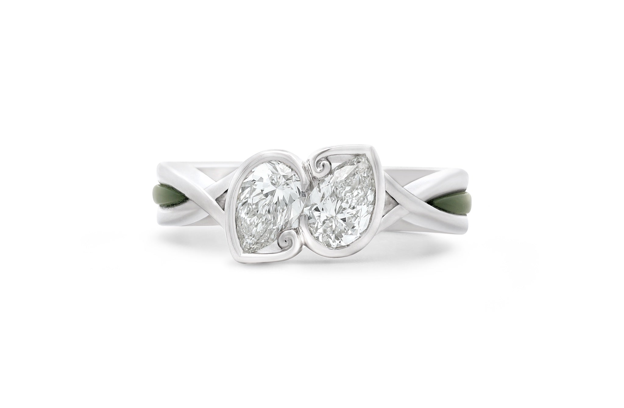 Awhi: Two Stone Diamond and Pounamu Platinum Ring – The Village Goldsmith
