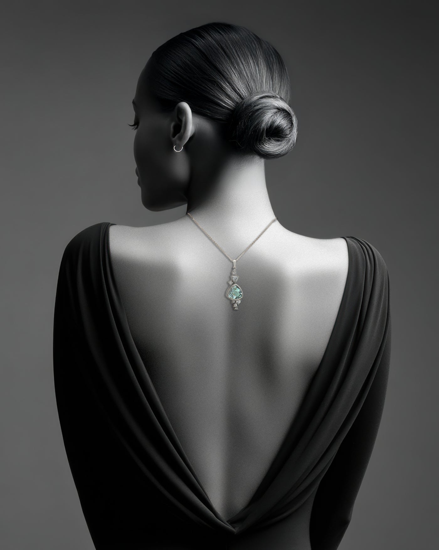 Dancer: Aquamarine and Diamond Cluster Pendant in  18ct White Gold
