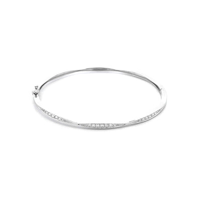 Brilliant Cut Diamond Set Cinched Bangle in White Gold | 0.38ctw