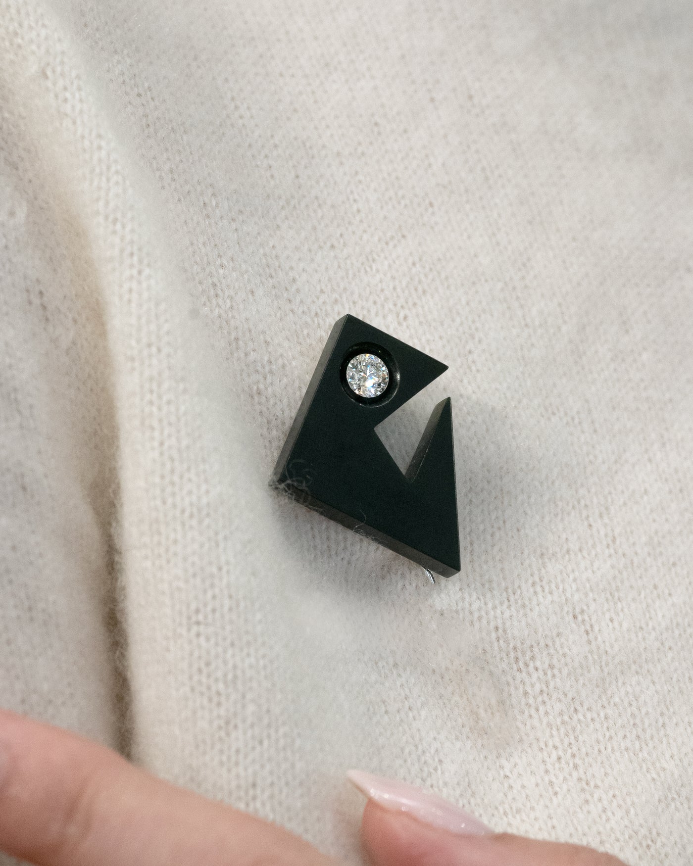 Cubist Pac-Man: Floeting® Diamond and Black Jade Brooch | 0.72ct