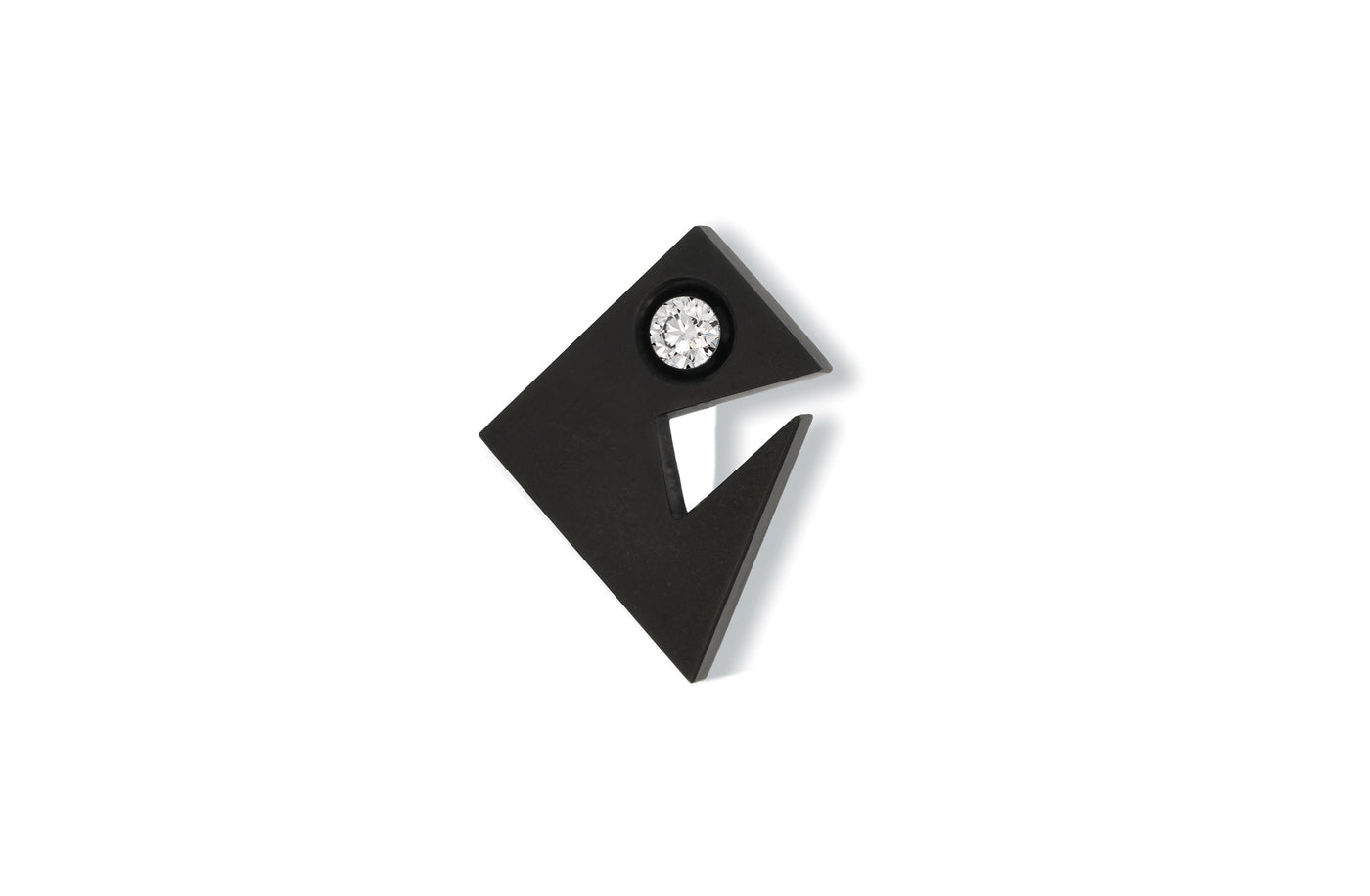 Cubist Pac-Man: Floeting® Diamond and Black Jade Brooch | 0.72ct