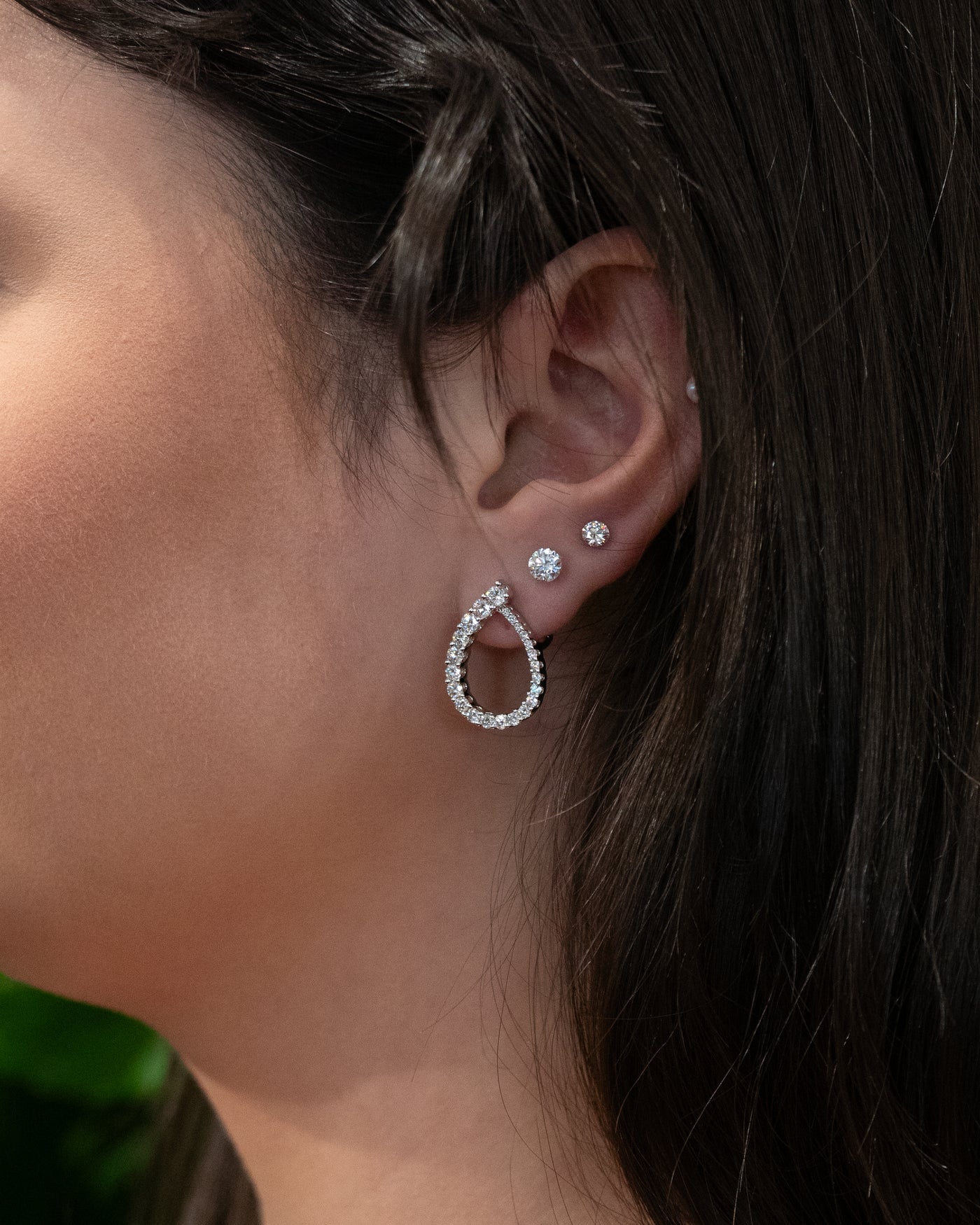 Tapered Diamond Set Loop Earrings with Floeting® Diamond Stud Earrings