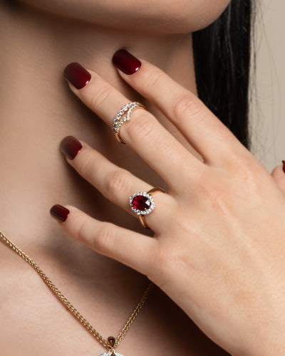 Dynasty: Ruby and Diamond Halo Ring | 2.58ctw
