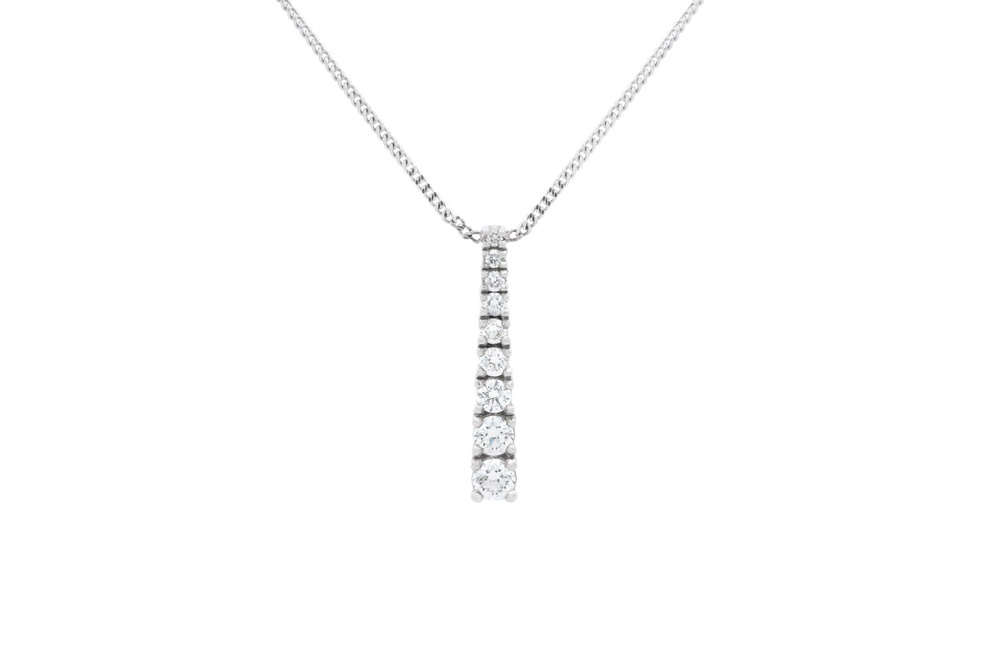 Graduated Diamond Drop Pendant in Platinum or White Gold Chain