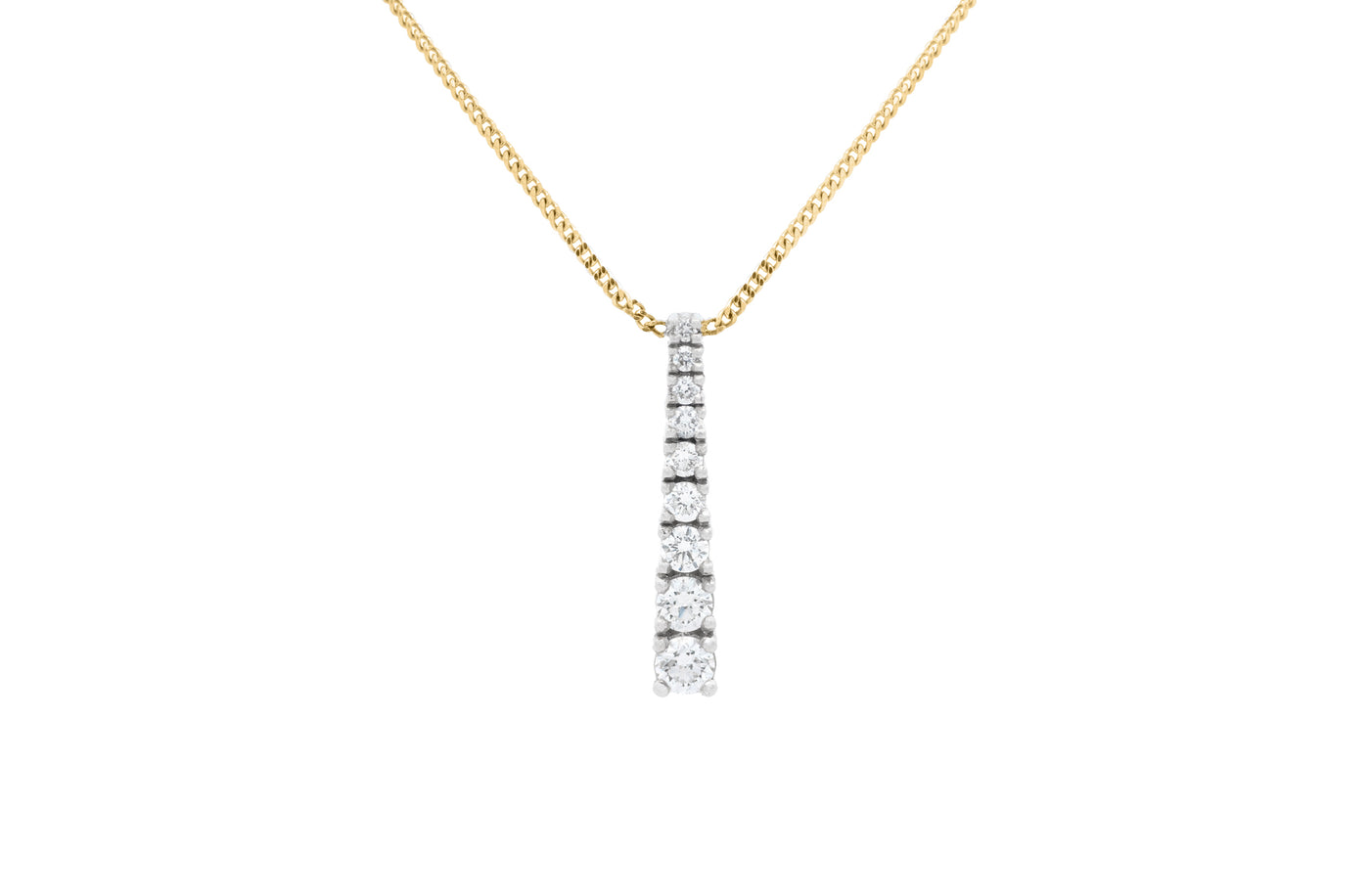 Graduated Diamond Drop Pendant in 18ct Yellow Gold Chain