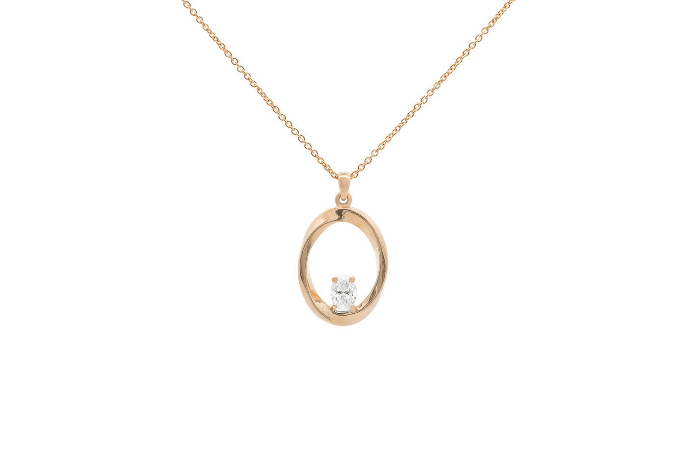 Mobius Twist Oval Cut Diamond Pendant in rose gold