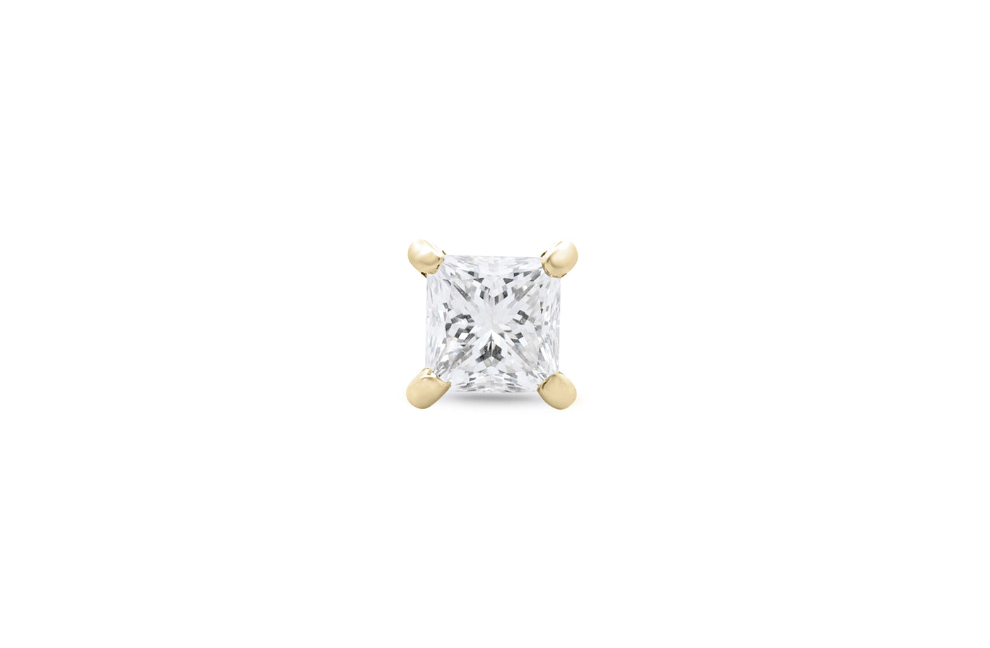 Classic Princess Cut Diamond Claw Set Stud Earring in 14ct yellow gold