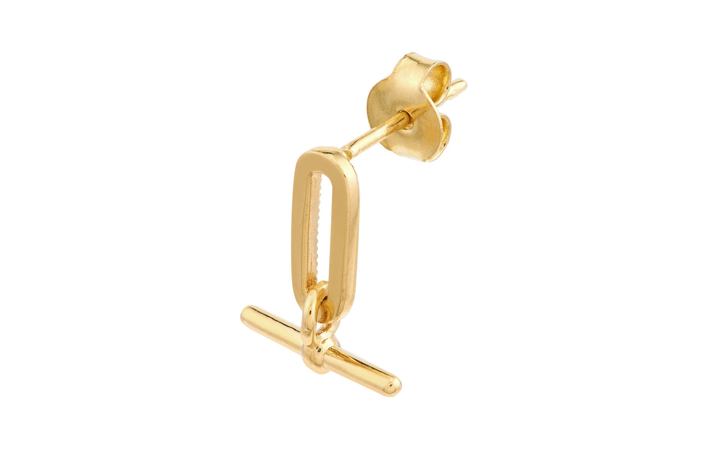 Paperclip T-bar Earrings in Yellow Gold