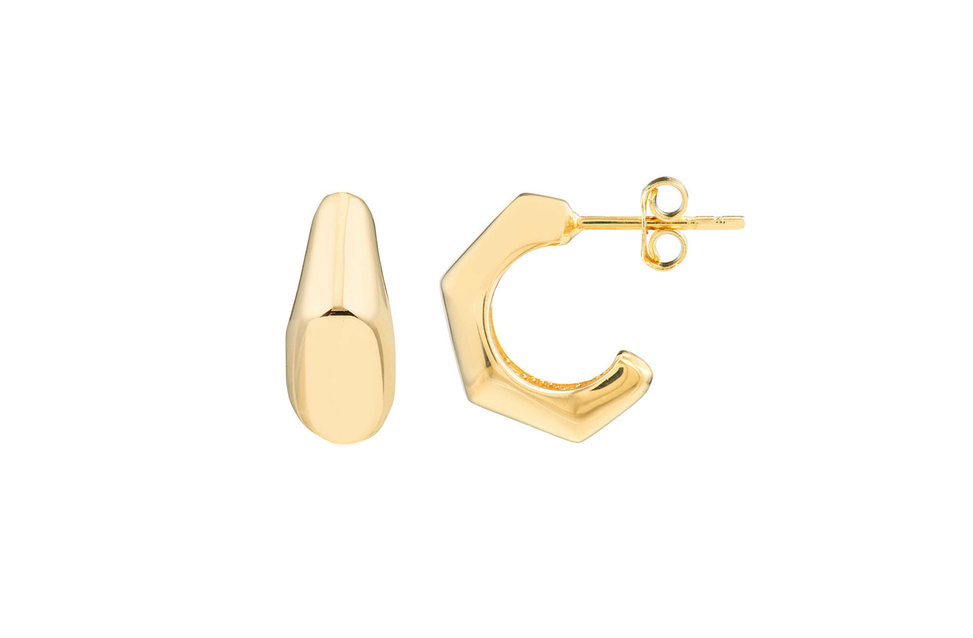 Puffed Bamboo Hoop Earrings in Yellow Gold