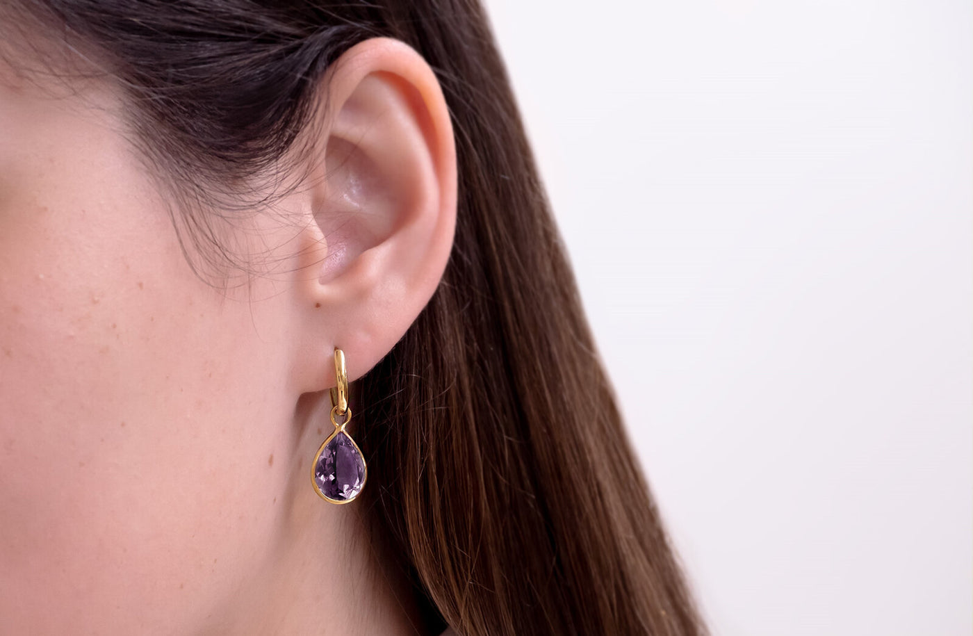 Purple Amethyst Charm Huggie Earrings in Gold | 9.25ctw