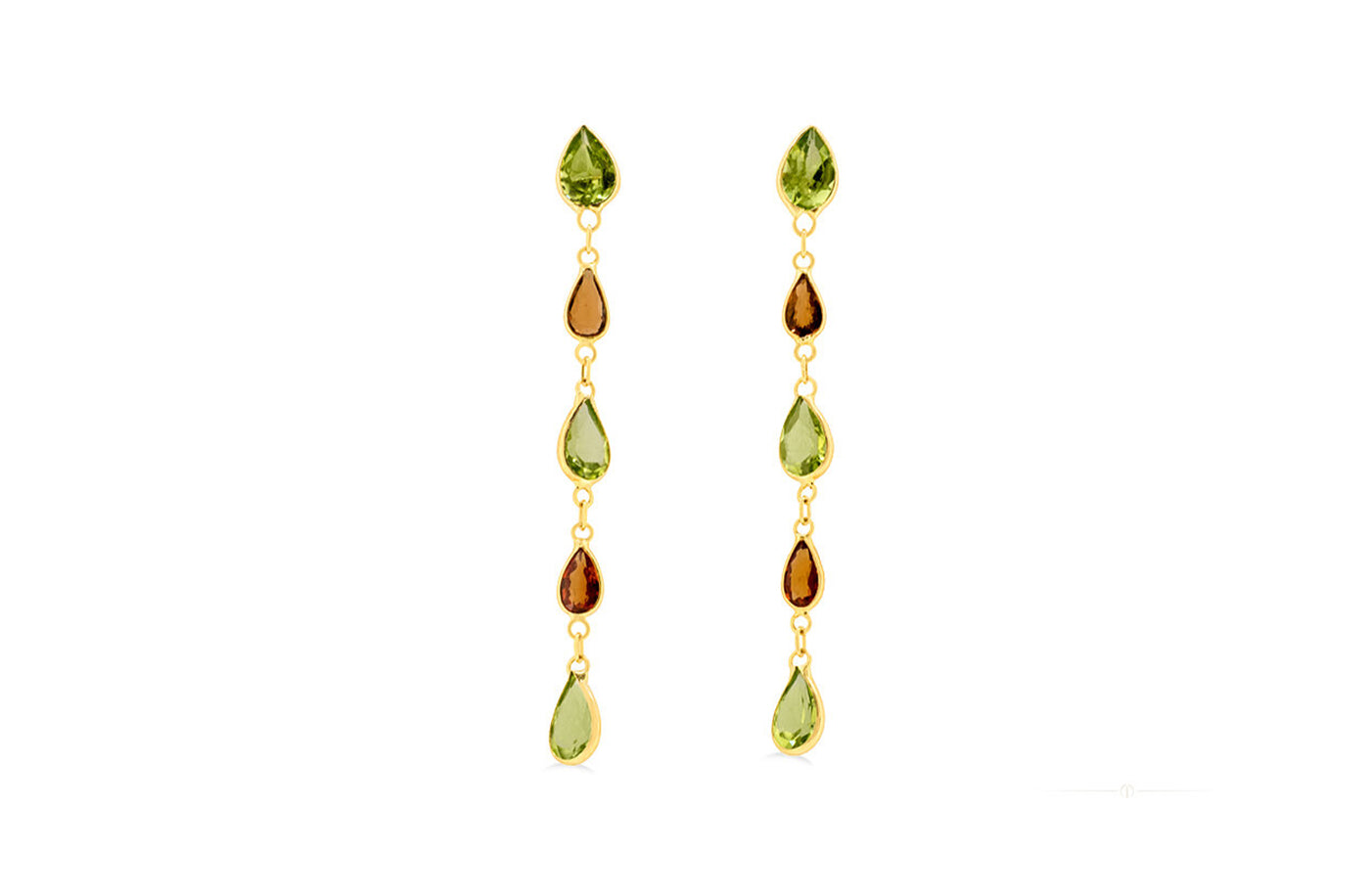 Autumn: Sapphire and Peridot Drop Earrings in Yellow Gold