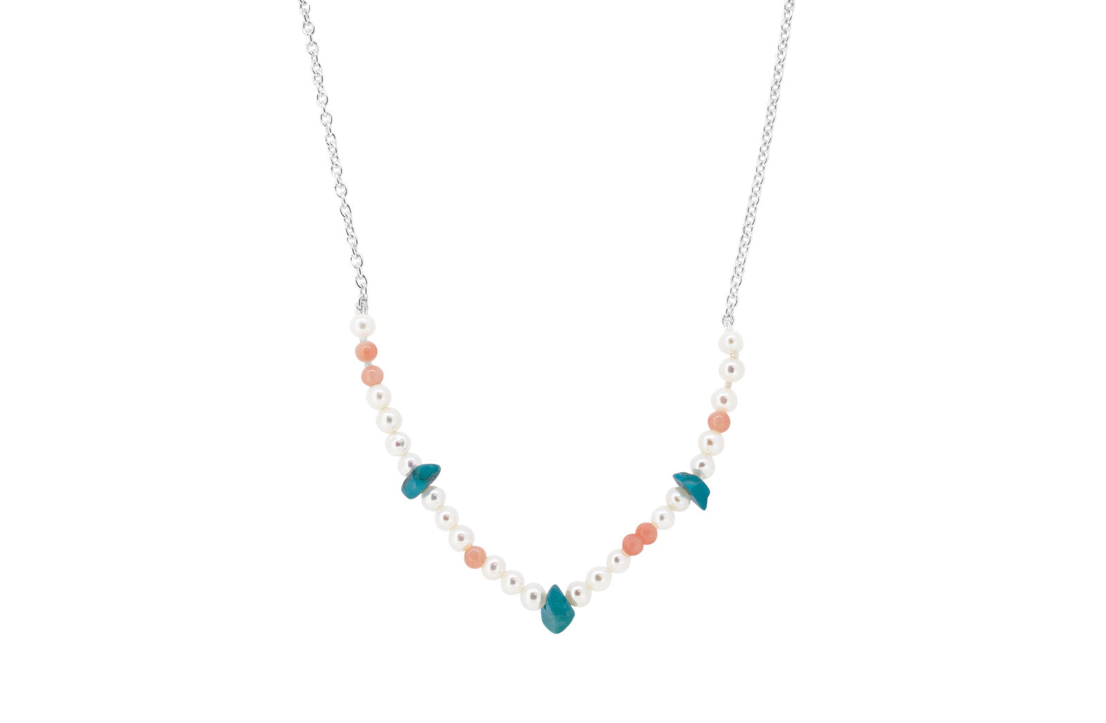 Cultured Pearl, Coral and Turquoise Necklace in Sterling Silver | The  Village Goldsmith