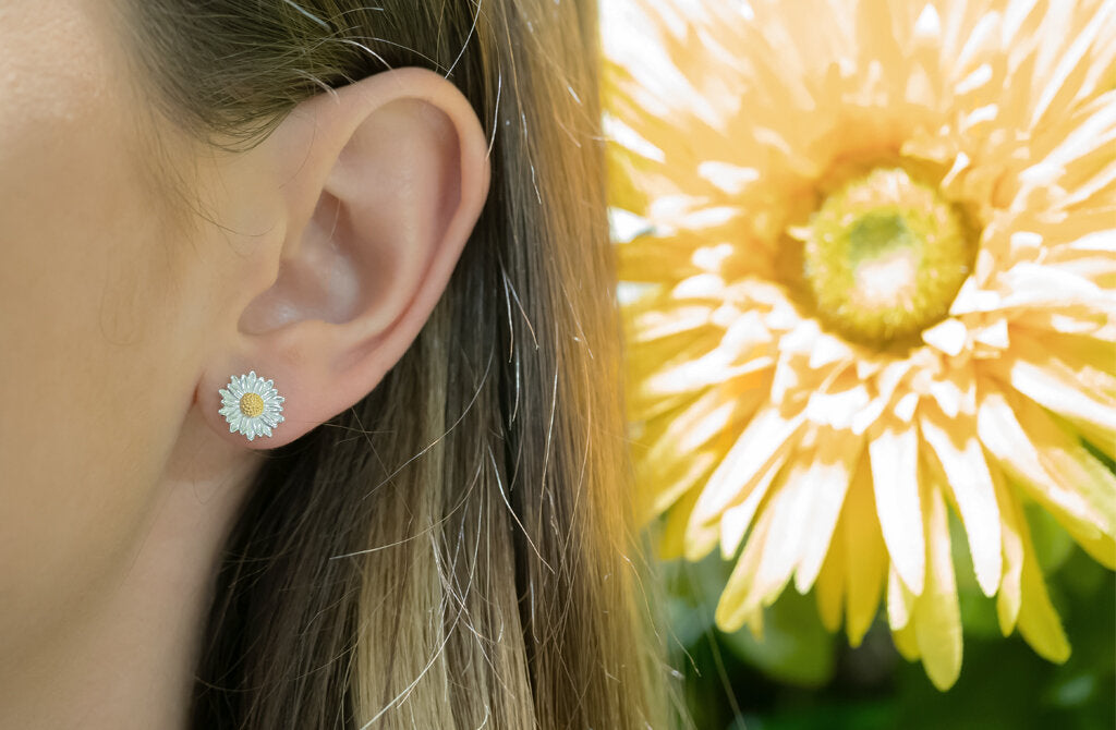 Double Petal Daisy Stud Earrings