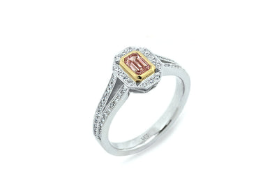 Emerald Cut Argyle Pink Diamond Halo Ring