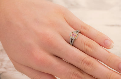 Emerald Cut Argyle Pink Diamond Halo Ring