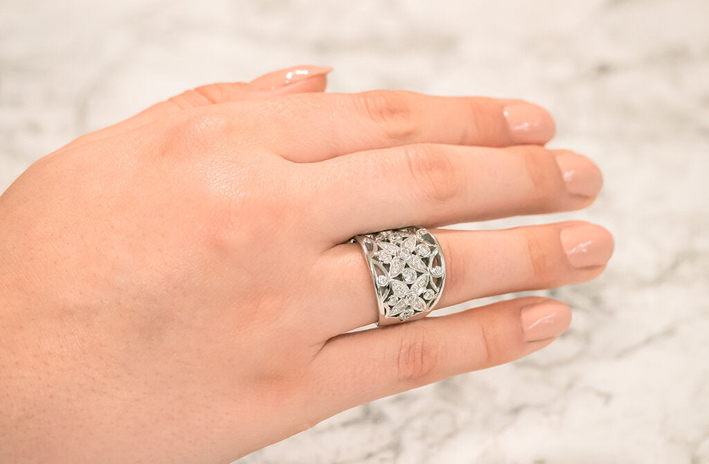 Filigree Flower Diamond Set Cluster Ring