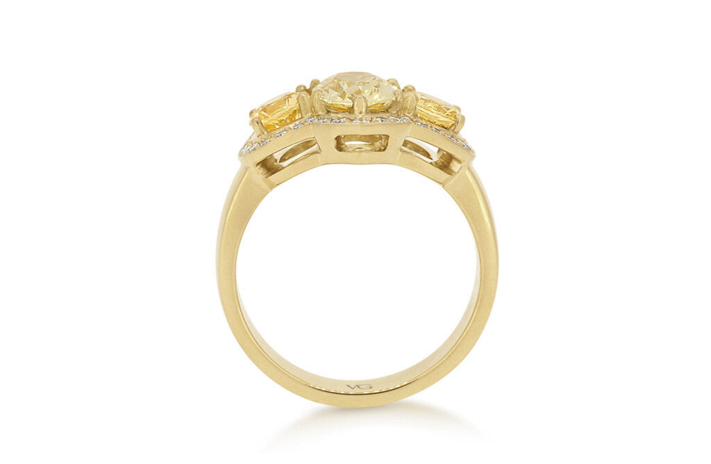 Golden Sapphire and Diamond Three Stone Ring