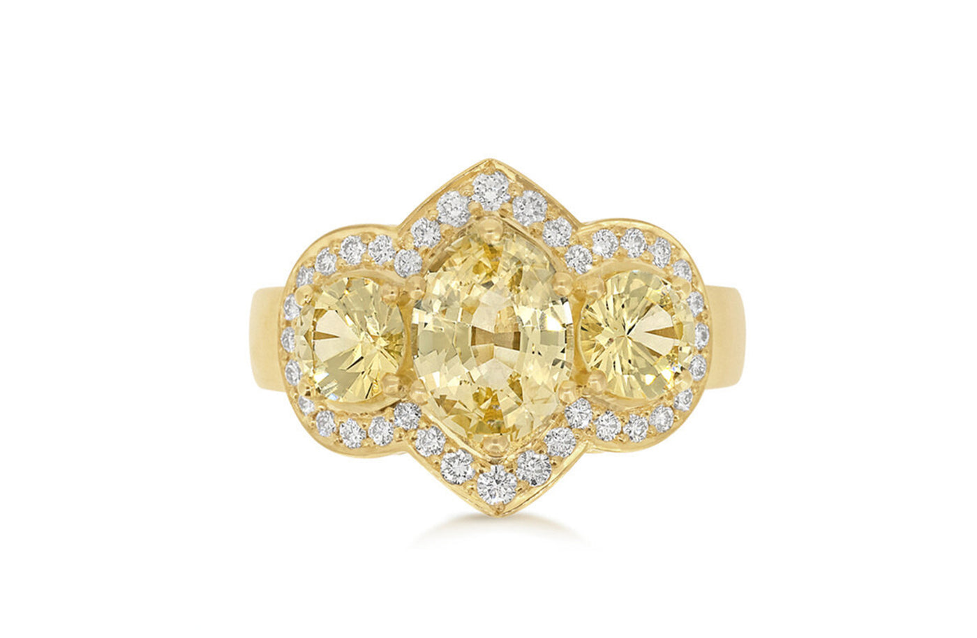 Golden Sapphire and Diamond Three Stone Ring