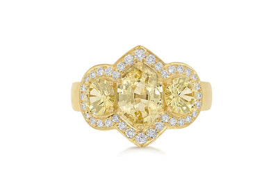 Golden Sapphire and Diamond Three Stone Ring