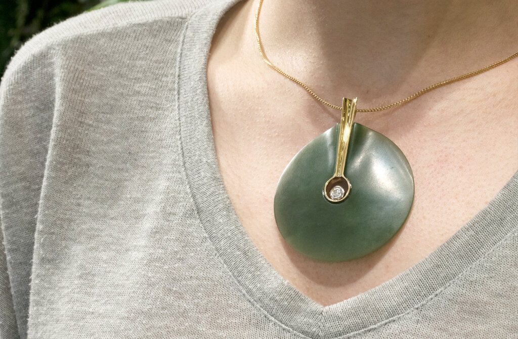 Green Circle Jade and Diamond Pendant