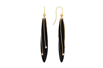 Harakeke: Black Jade and Diamond Drop Earrings