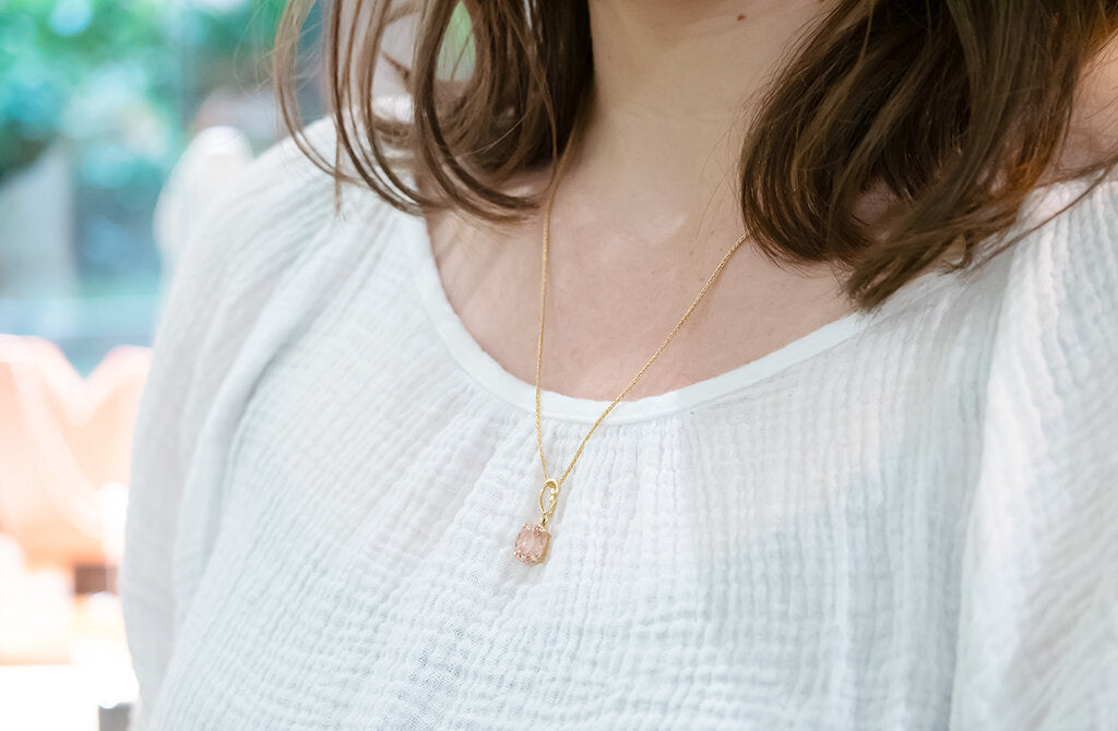 Morganite and Yellow Gold Koru Pendant